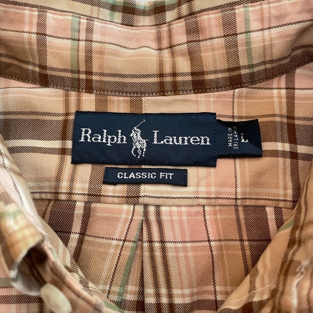 Ralph Lauren Mens Classic Fit Plaid Button Down Shirt Brown Pink Green - Picture 10 of 10